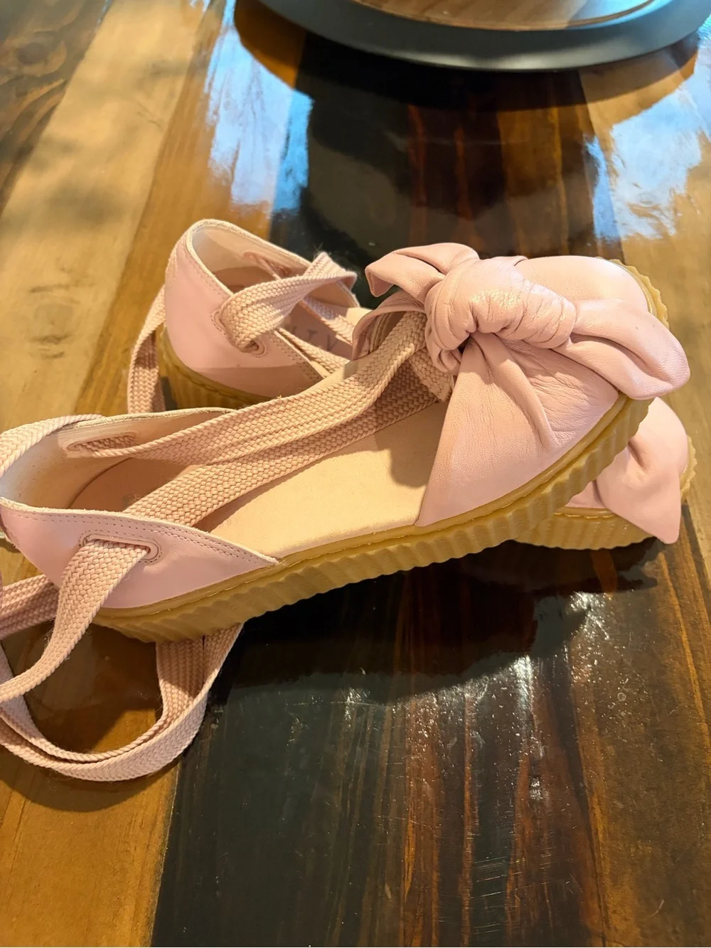 Puma real leather Women’s Pink Wrap-Ankle Platform Sandals